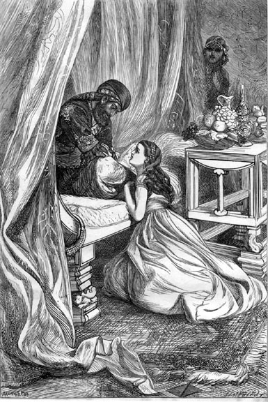 Il sultano perdona Shahrazad: incisione ottocentesca per le Mille e una notte